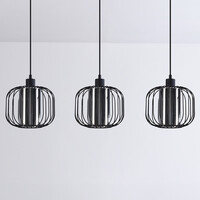 Pendellampa Dilan med tre lampor - rökfärgat glas med metallspjälor