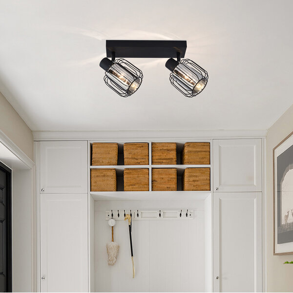 Taklampa med rökfärgat glas och vridbara spotlights, 2-ljus - Dua