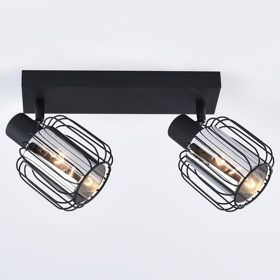 Takspotlight Dua med två lampor - rökfärgat glas med vridbara spotlights