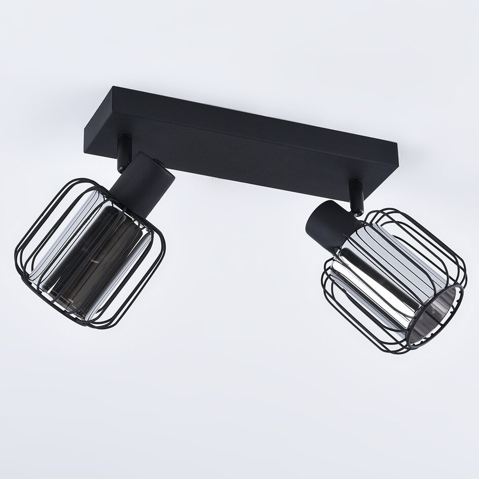 Takspotlight Dua med två lampor - rökfärgat glas med vridbara spotlights
