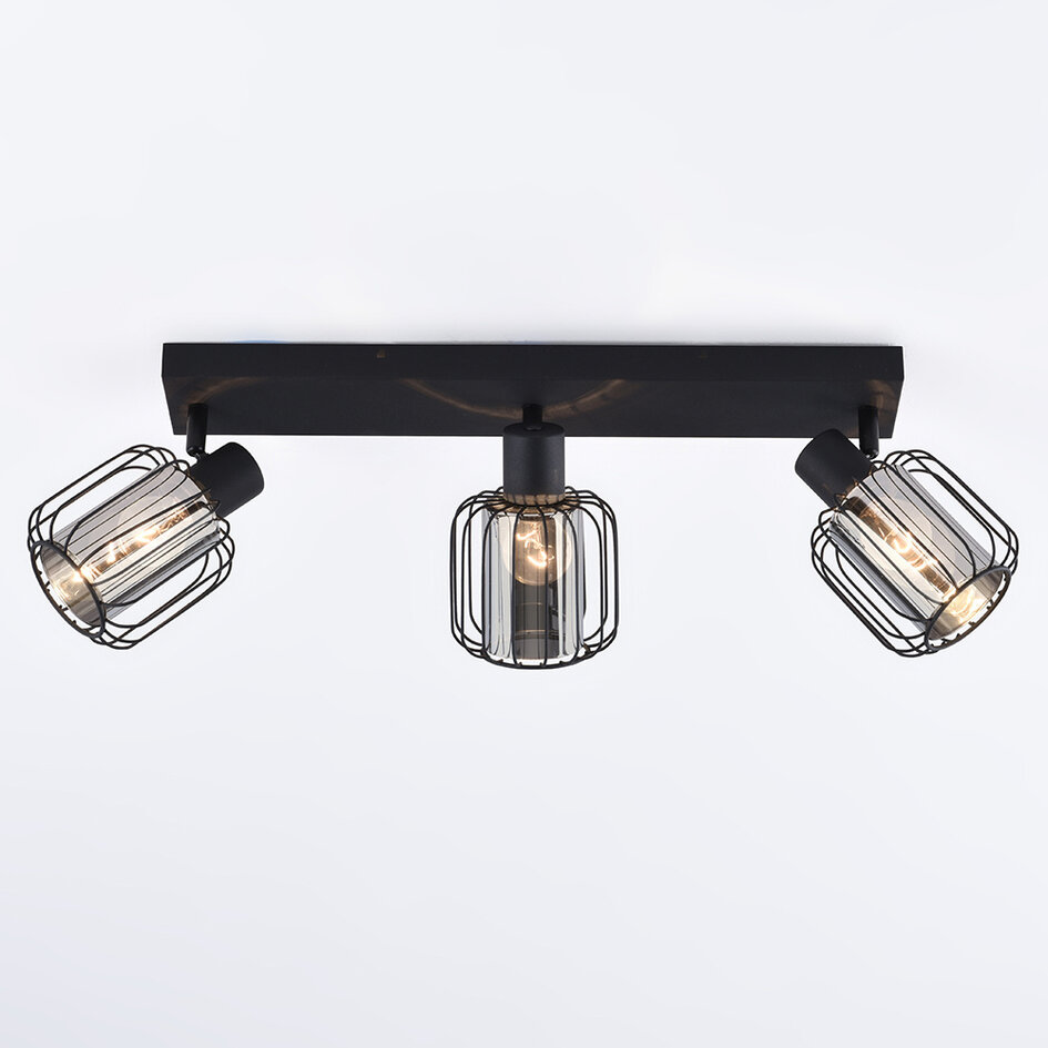 Takspotlight Diya med tre lampor - rökfärgat glas med vridbara spotlights