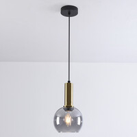 Pendellampa Inara - rökfärgat glas och guld, rund skärm