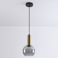 Pendellampa Inara - rökfärgat glas och guld, rund skärm