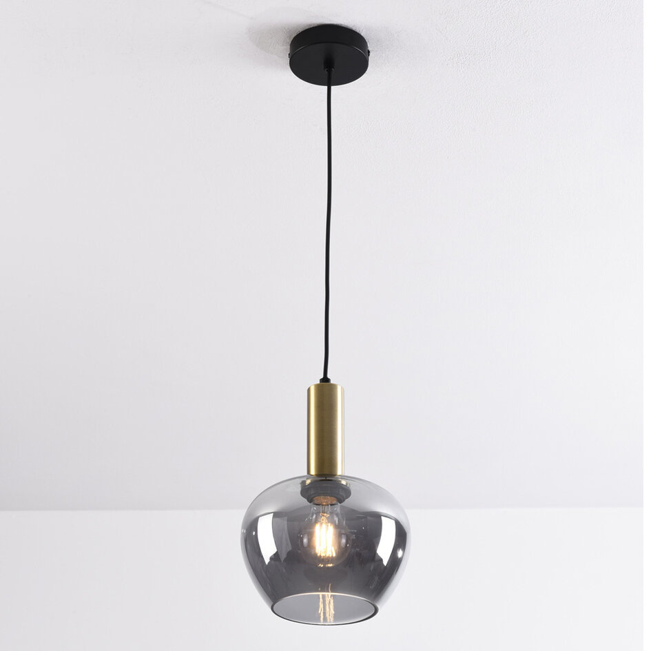 Pendellampa Ischa - rökfärgat glas i äppelform, guld