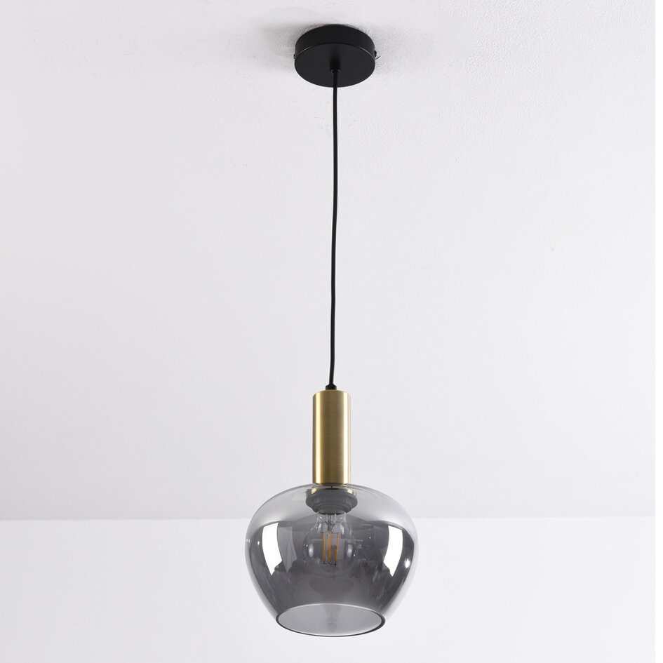 Pendellampa Ischa - rökfärgat glas i äppelform, guld