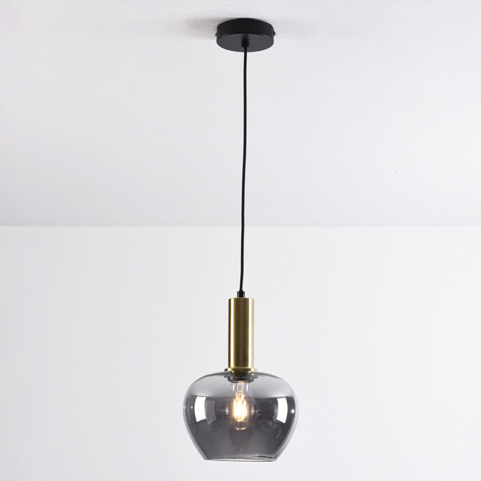 Pendellampa Ischa - rökfärgat glas i äppelform, guld