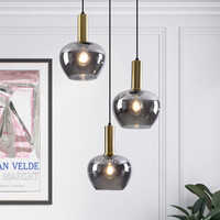 Modern taklampa Ismay med rökfärgat glas, 3-ljus - guld