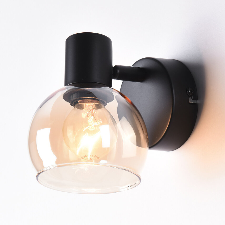 Väggspotlight Pilou - amberfärgat glas och svart