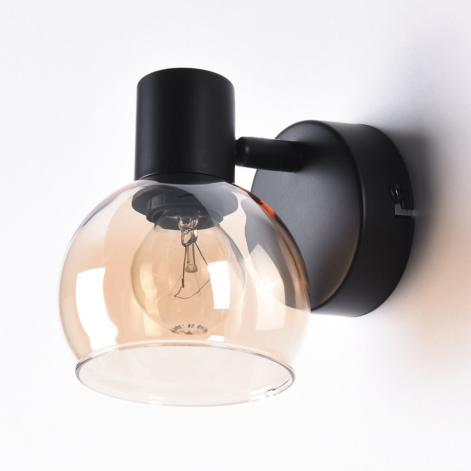Väggspotlight Pilou - amberfärgat glas och svart