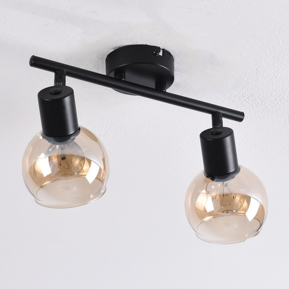 Takspotlight Phiene med två lampor - amberfärgat glas
