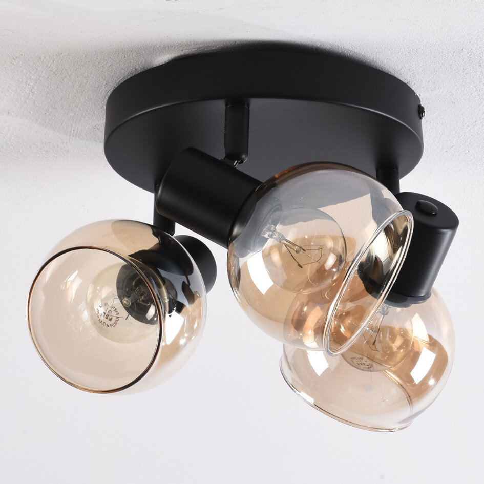 Taklampa Peri med tre lampor - amberfärgat glas