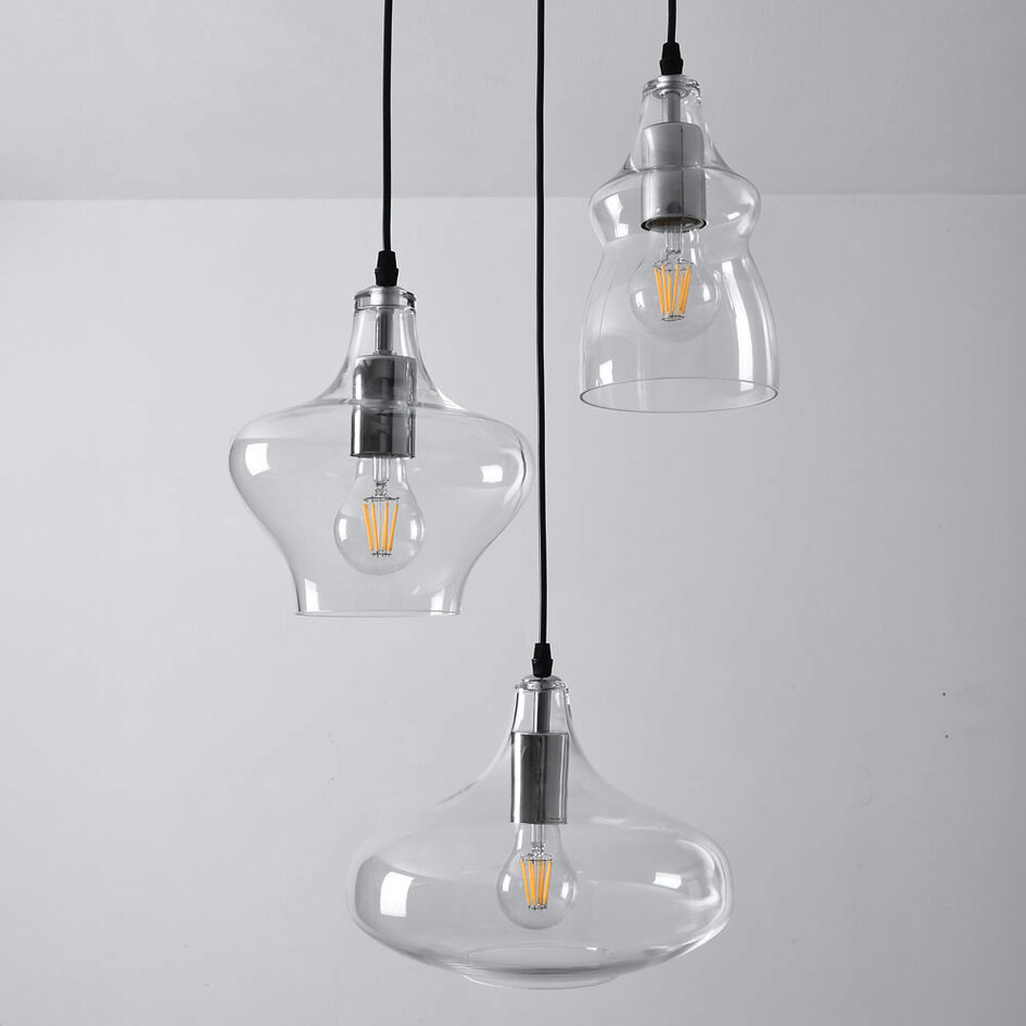 Pendellampa Trinidad med tre lampor - transparent glas