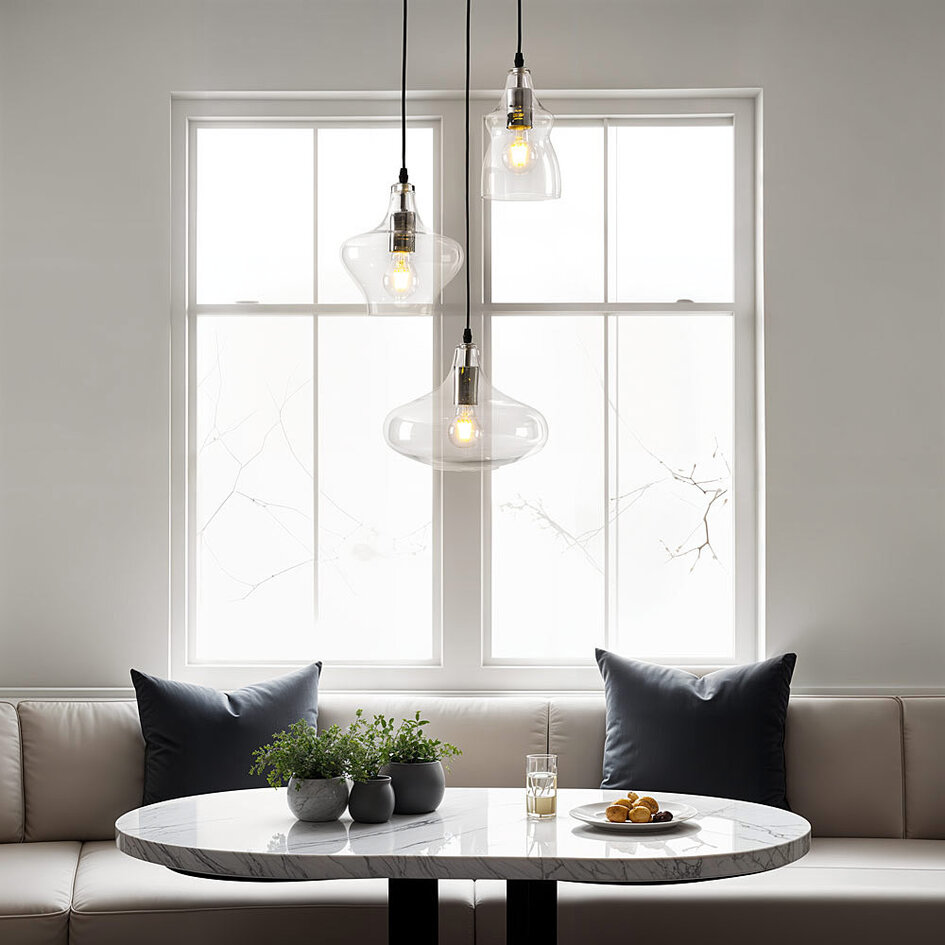 Pendellampa Trinidad med tre lampor - transparent glas