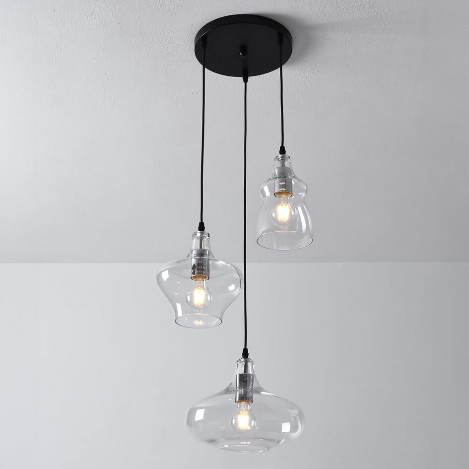 Pendellampa Trinidad med tre lampor - transparent glas