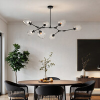 Pendellampa Philip med sju lampor - transparent glas och svart