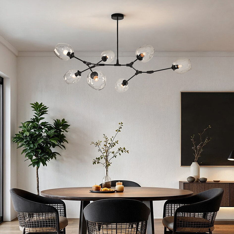 Pendellampa Philip med sju lampor - transparent glas och svart