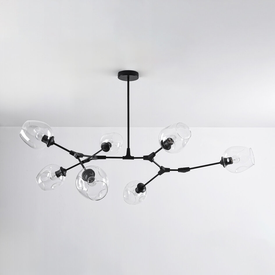 Pendellampa Philip med sju lampor - transparent glas och svart