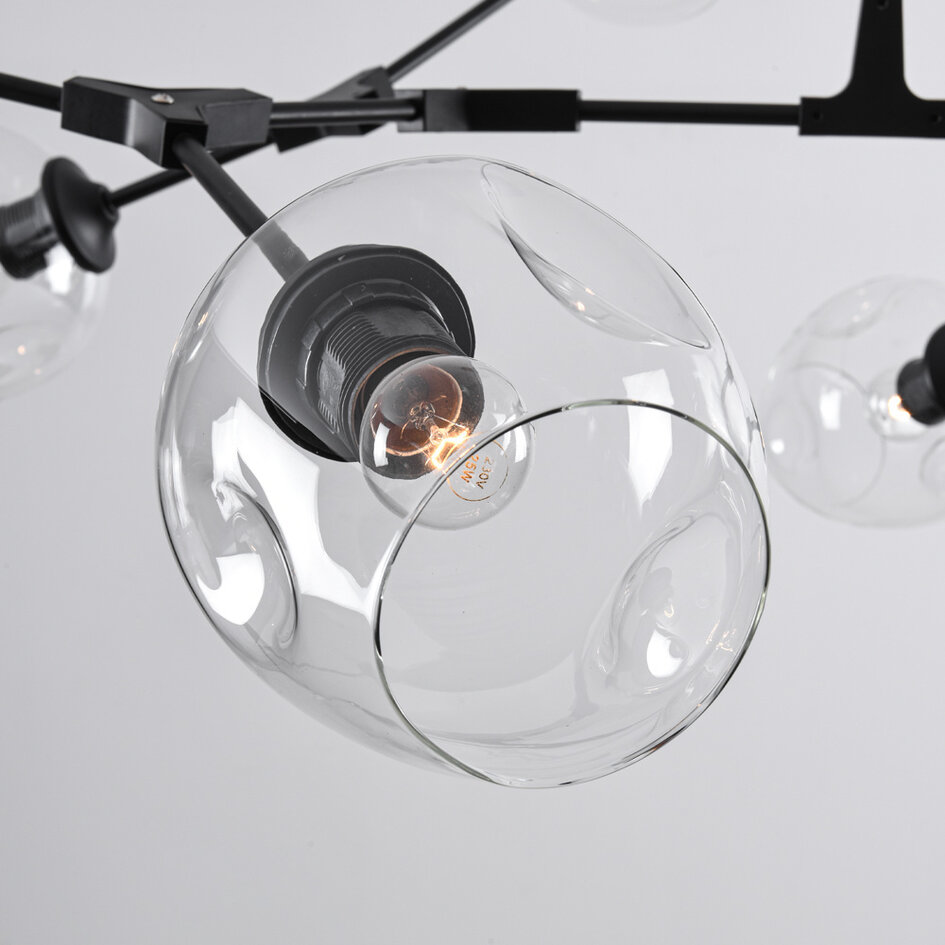 Pendellampa Philip med sju lampor - transparent glas och svart