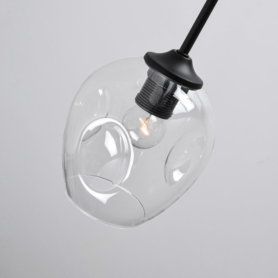 Pendellampa Philip med sju lampor - transparent glas och svart