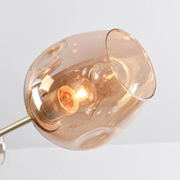 Pendellampa Thelma med fem lampor - amberfärgat glas och guld