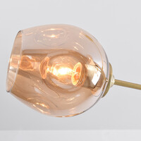 Pendellampa Thelma med fem lampor - amberfärgat glas och guld