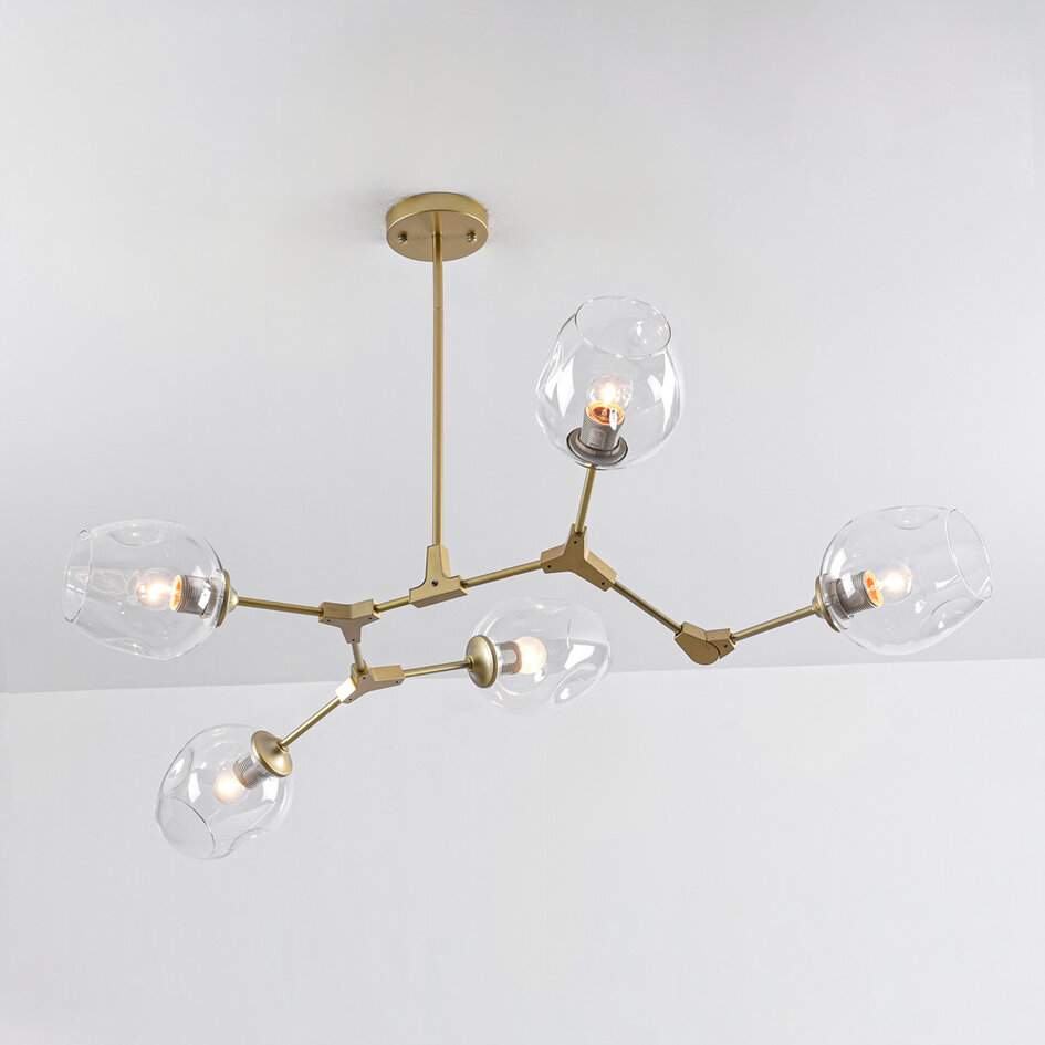 Pendellampa Selini med fem lampor - transparent glas och guld