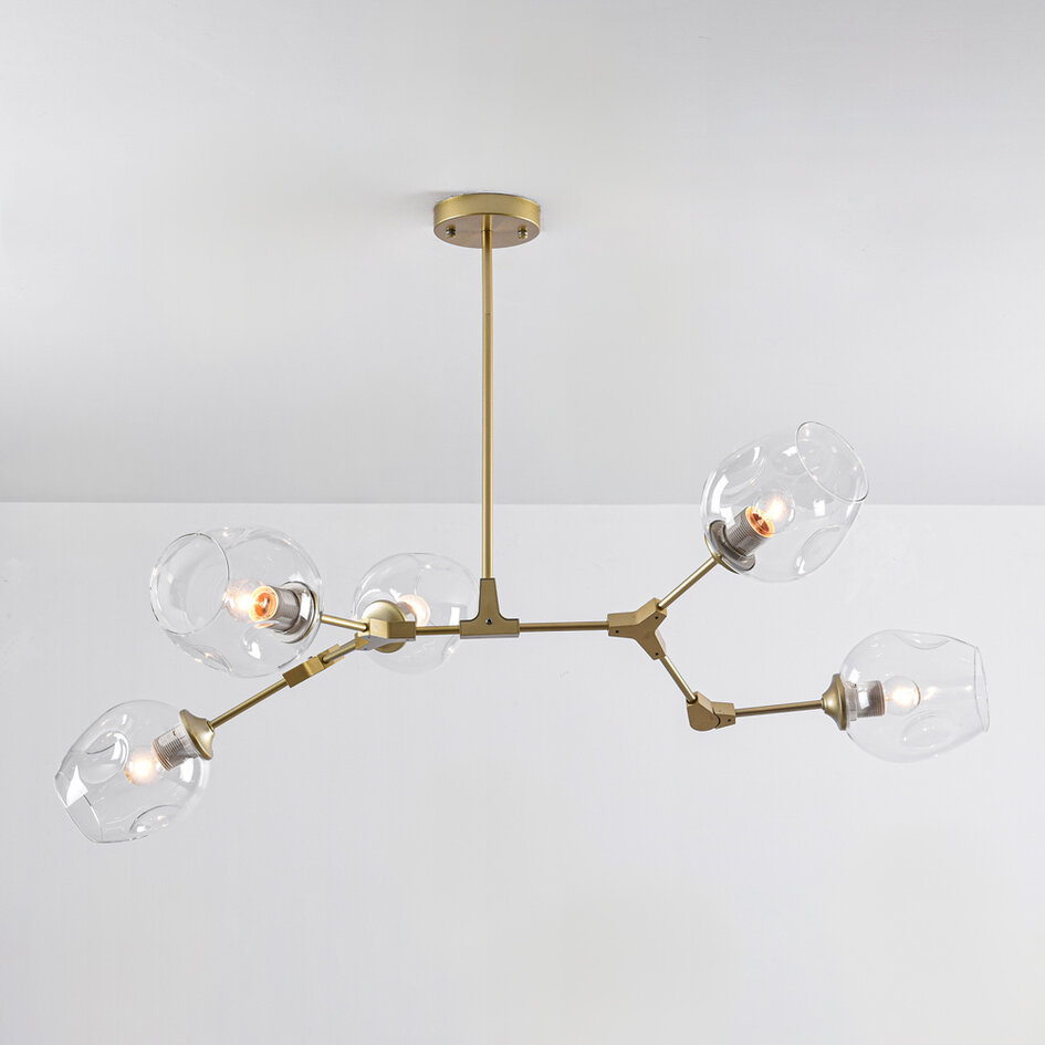 Pendellampa Selini med fem lampor - transparent glas och guld
