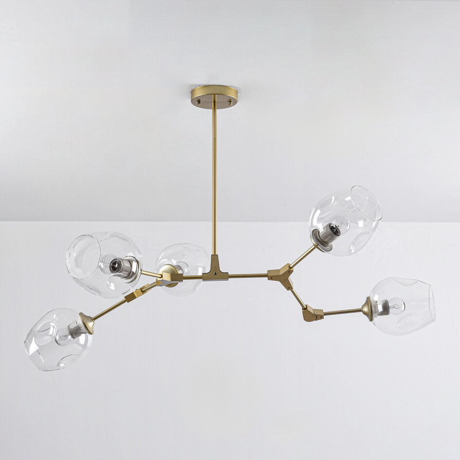 Pendellampa Selini med fem lampor - transparent glas och guld