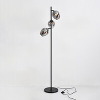 Golvlampa Julius med tre lampor - svart med rökfärgat glas