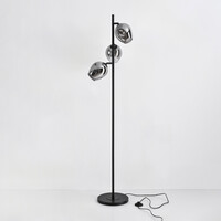 Golvlampa Julius med tre lampor - svart med rökfärgat glas