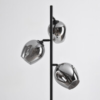Golvlampa Julius med tre lampor - svart med rökfärgat glas