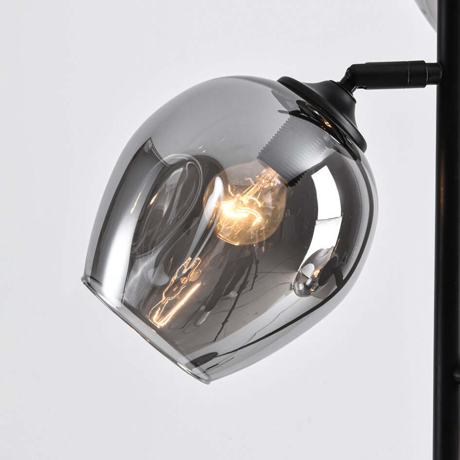 Golvlampa Julius med tre lampor - svart med rökfärgat glas