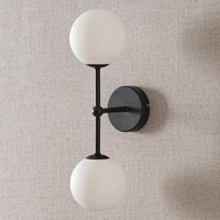 Vägglampa Runda med två lampor - mjölkvitt glas och svart