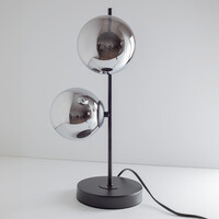 Bordslampa Ethan med två lampor - svart och rökfärgat glas med spegeleffekt