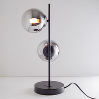 Bordslampa Ethan med två lampor - svart och rökfärgat glas med spegeleffekt