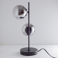 Bordslampa Ethan med två lampor - svart och rökfärgat glas med spegeleffekt