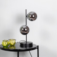 Bordslampa Ethan med två lampor - svart och rökfärgat glas med spegeleffekt