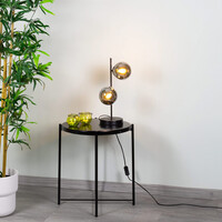 Bordslampa Ethan med två lampor - svart och rökfärgat glas med spegeleffekt