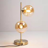 Bordslampa Ethan med två lampor - brons med amberfärgat glas