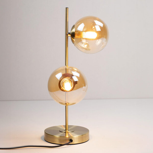 Bordslampa Ethan med två lampor - brons med amberfärgat glas