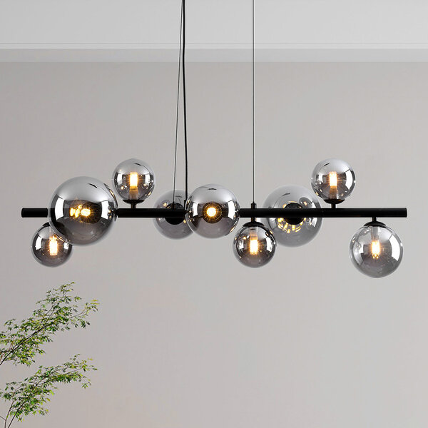 Design taklampa Ennea i rökfärgat glas med spegeleffekt, 9-ljus