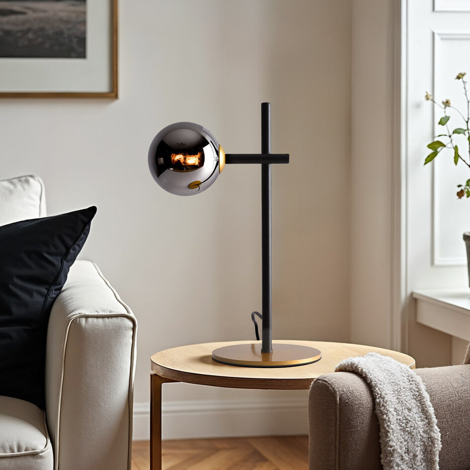 Bordslampa Glenn - rökfärgat glas med spegeleffekt