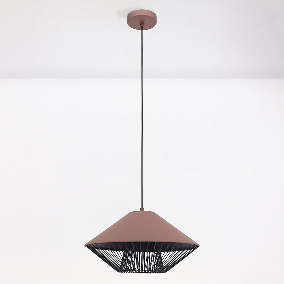 Modern pendellampa Aiva - halvöppen skärm i kaffebrunt