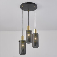 Minimalistisk pendellampa Valji med tre lampor med svarta skärmar