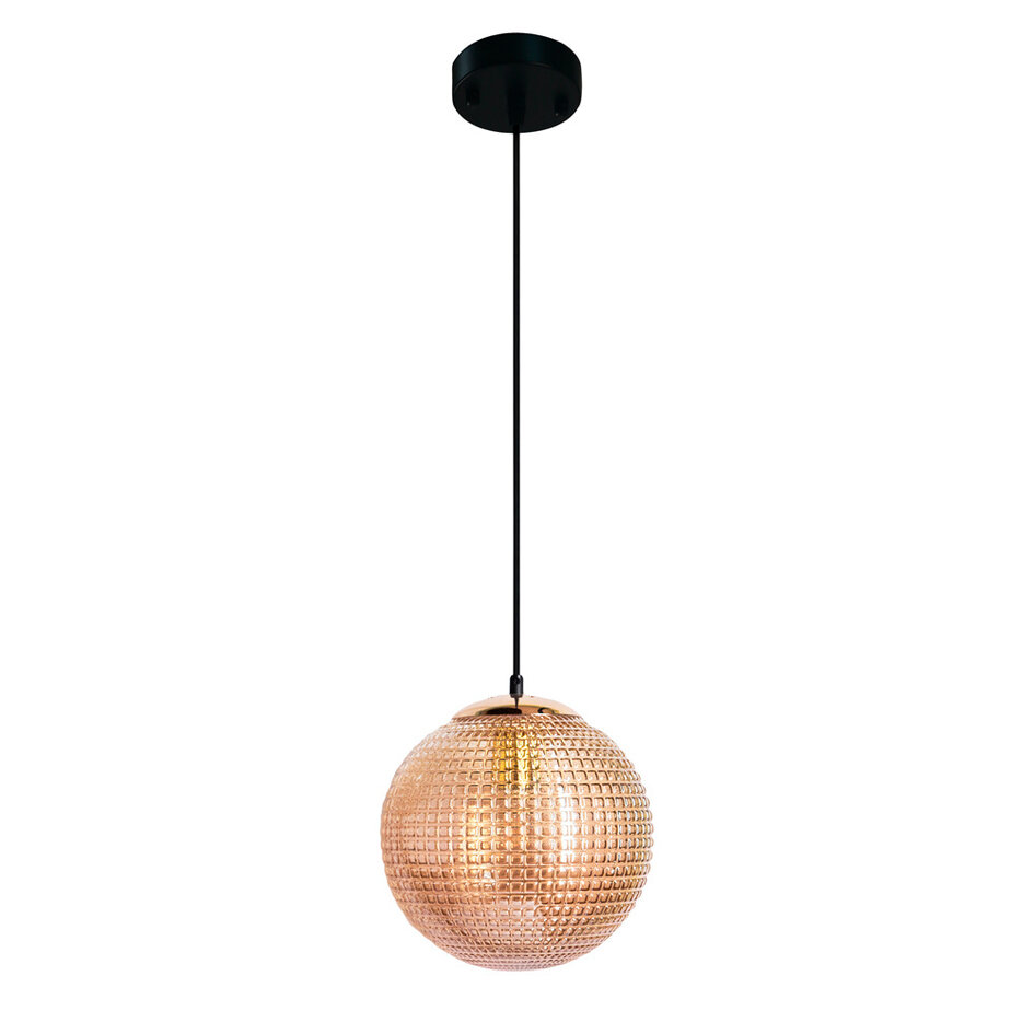 Pendellampa Sila - amberfärgat räfflat glas
