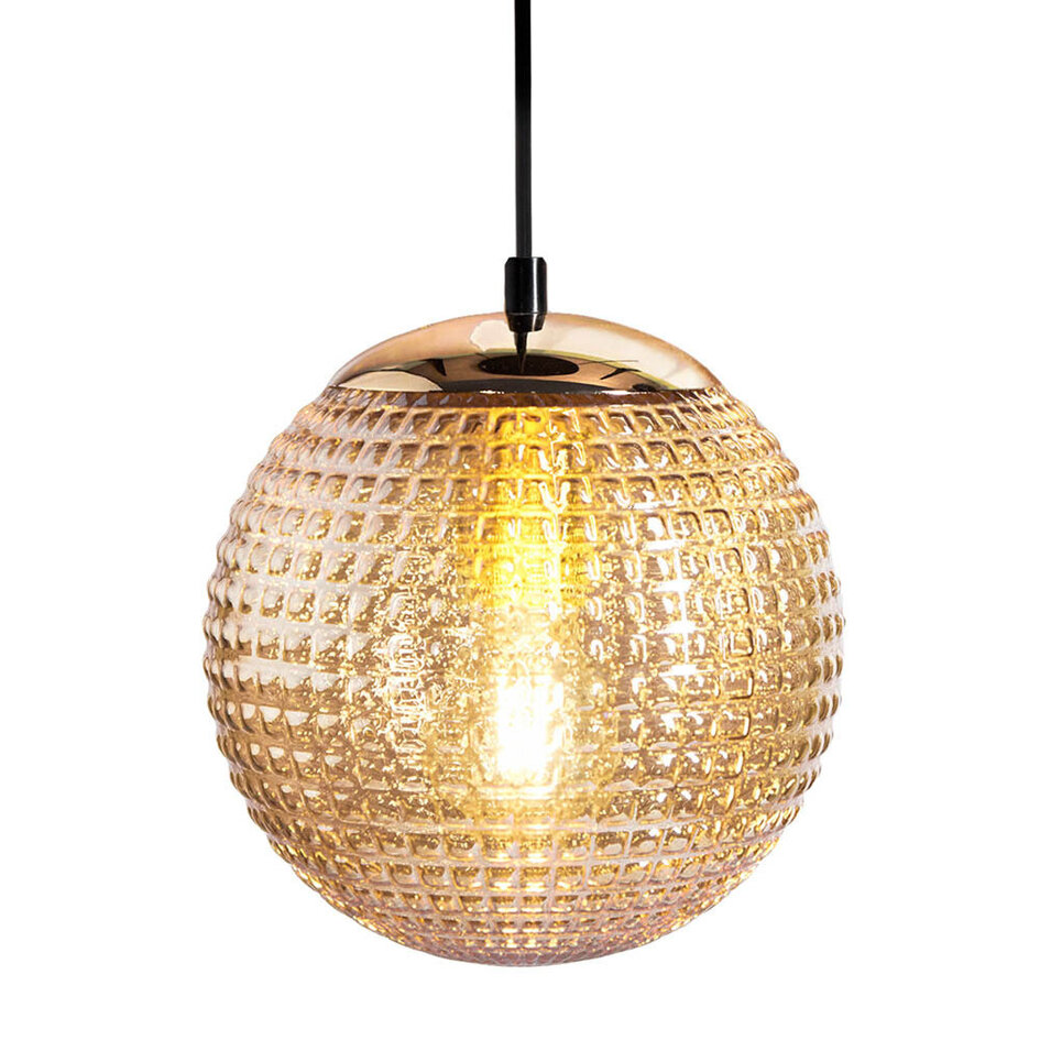 Pendellampa Sila - amberfärgat räfflat glas
