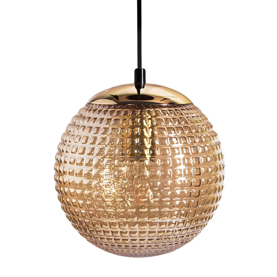 Pendellampa Sila - amberfärgat räfflat glas