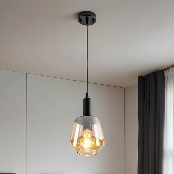 Pendellampa Mala - amberfärgat glas i diamantform