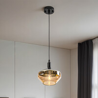 Pendellampa Mala - amberfärgat glas, bred kula