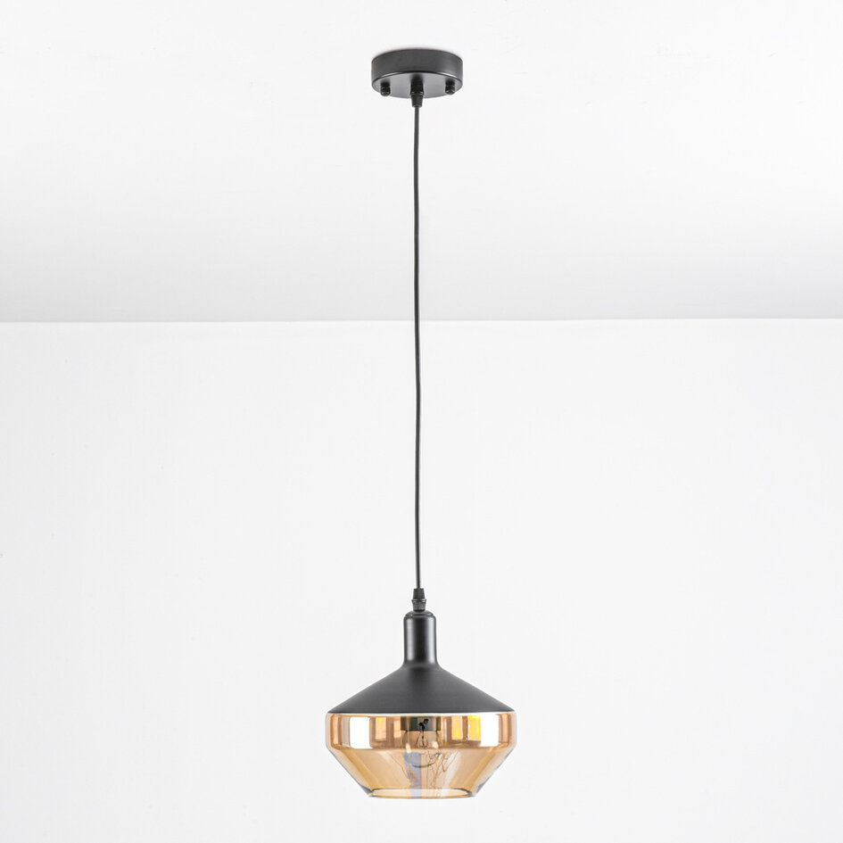 Pendellampa Mala - amberfärgat glas, bred kula